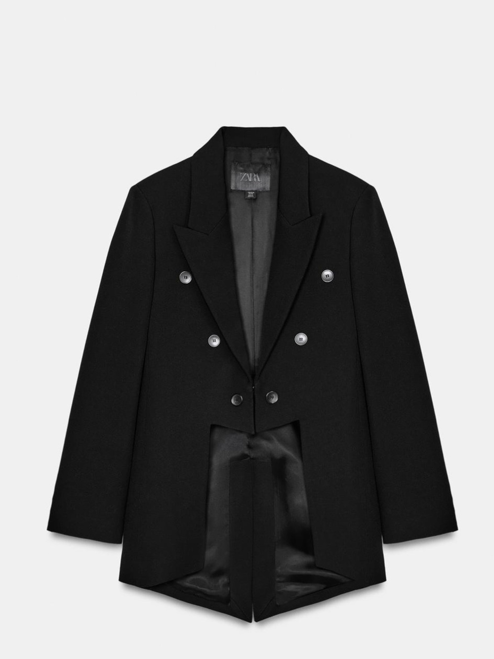 Zara Black Satin-Panel Double-Breasted Blazer